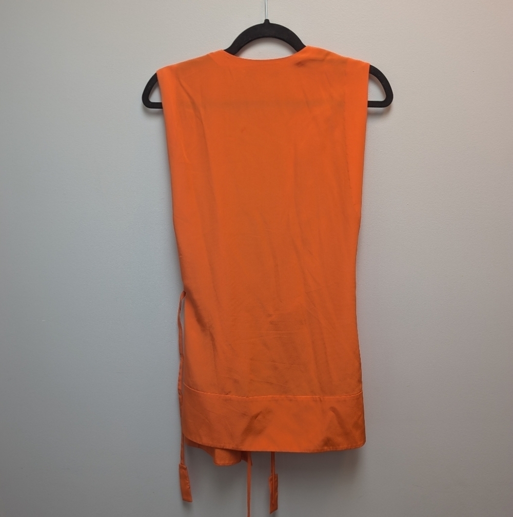 Diane von Furstenberg (DVF) Orange with Teal AcceSleeveless Silk Wrap Top Size 8 - Picture 4 of 9